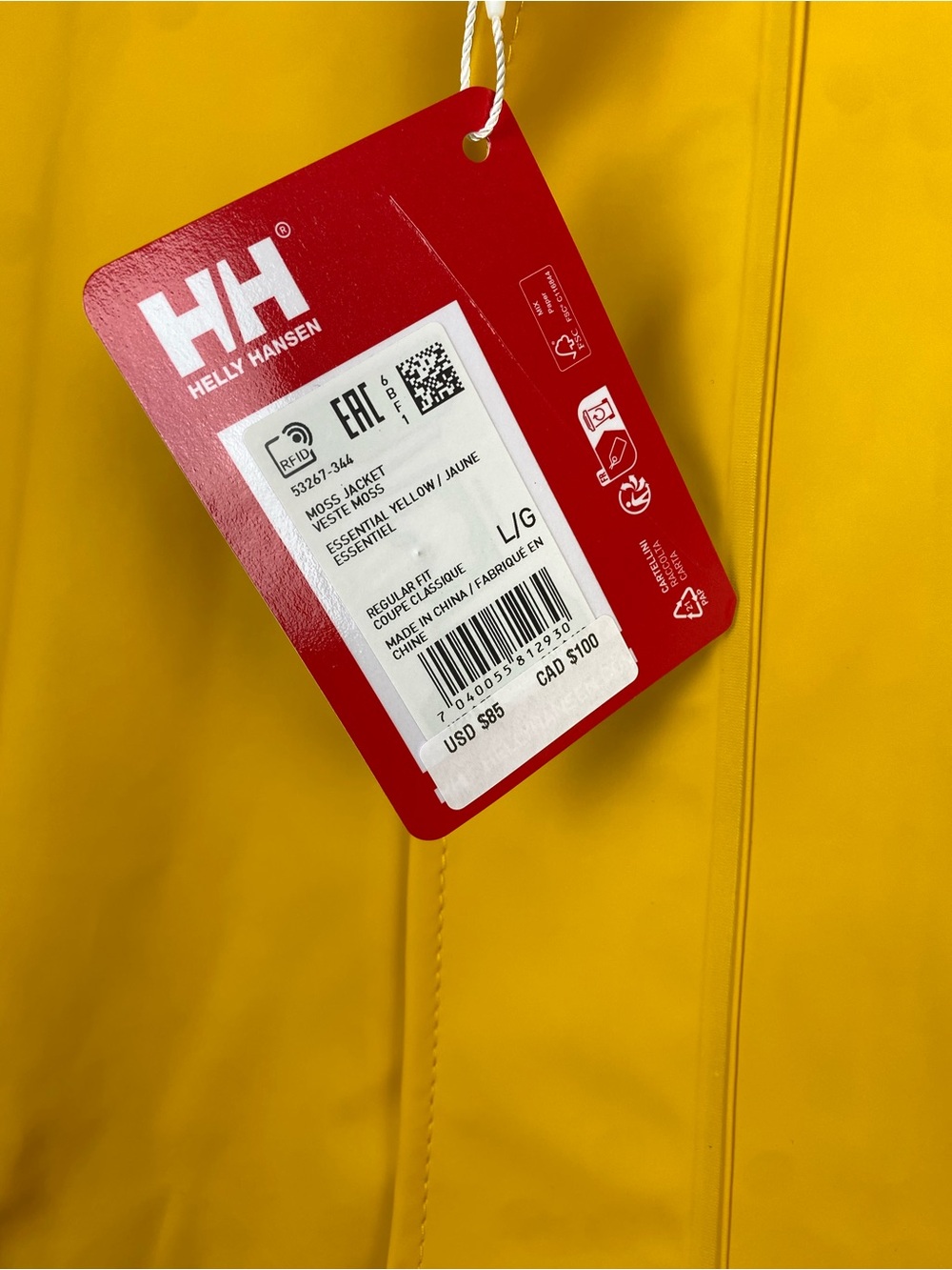 NWT Helly Hansen Men's Moss Rain Jacket Essentially Yellow L - Picture 11 of 11
